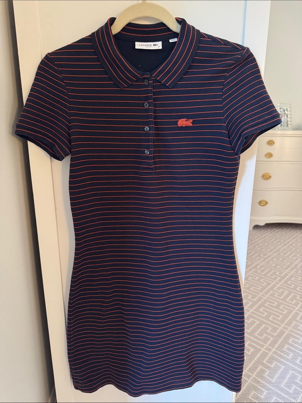 Lacoste Navy and Red Striped Polo Dress